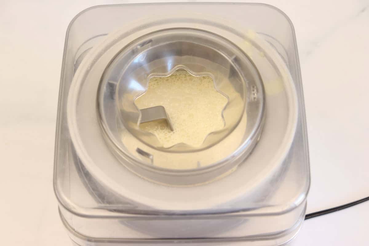 ice cream in machine before churning