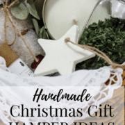 Graphic with a picture of a gift hamper and text 'Handmade Christmas gift hamper ideas'