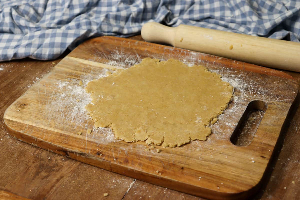The pastry for the top of the pie is rolled