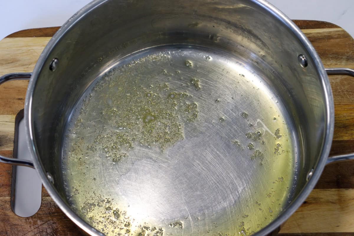 Butter is melted in the saucepan