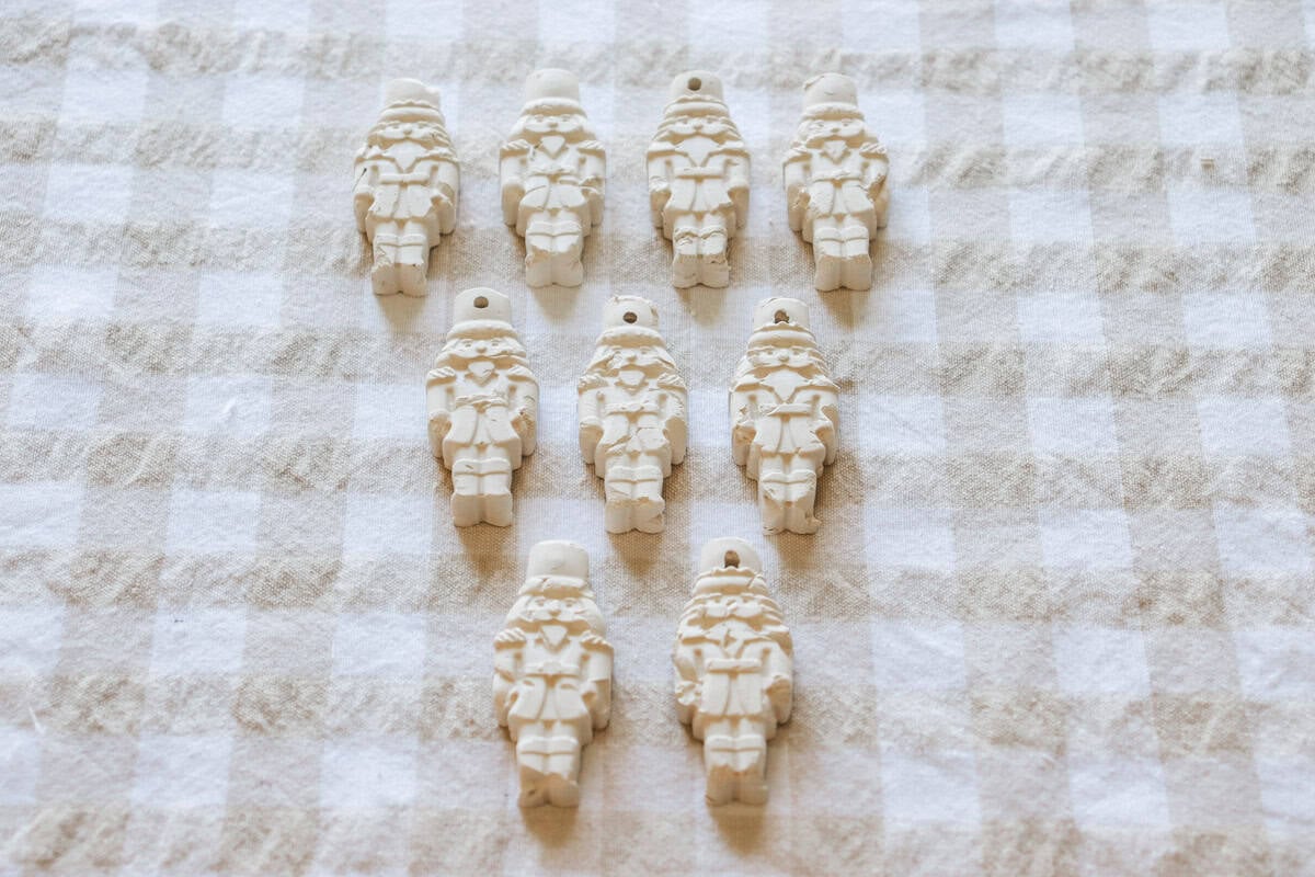 the ornaments are resting on the work surface to dry