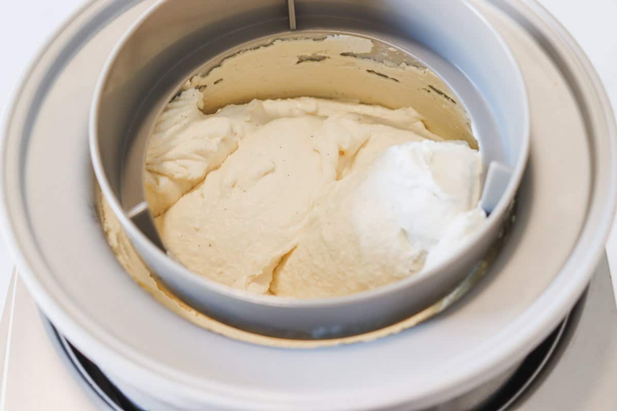 Ice cream in the ice cream machine/maker after churning