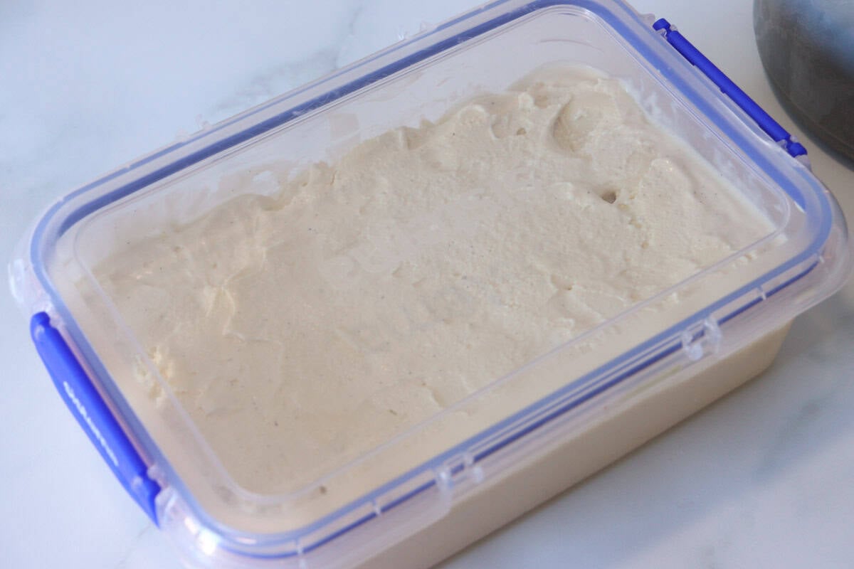 The lid is placed on the freezer safe container