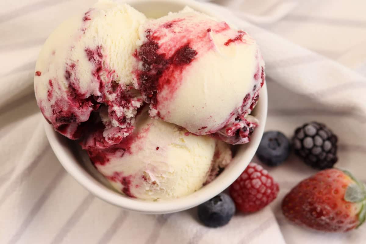Homemade berry ice cream served in a bowl