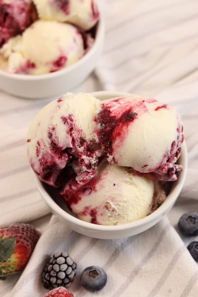 Homemade berry ice cream served in bowls