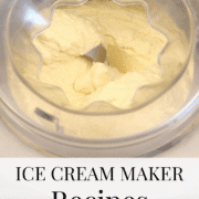 A graphic for Pinterest which has an image of ice cream being churned in an ice cream maker and text "ice cream maker recipes"